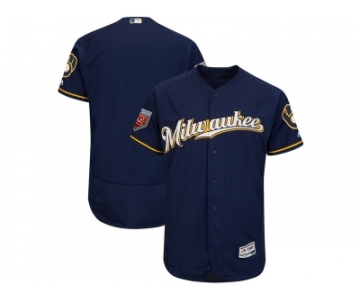 Men Milwaukee Brewers Customized Majestic Navy 2018 Spring Training Flex Base Team Jersey