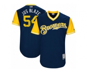 Men's 2017 Little League World Series Brewers #54 Michael Blazek Jus Blaze Navy Jersey