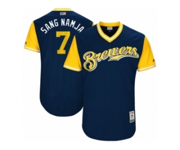 Men's 2017 Little League World Series Brewers Eric Thames #7 Sang Namja Navy Jersey