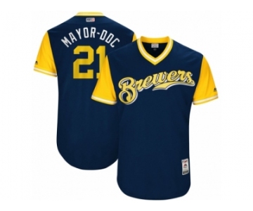 Men's 2017 Little League World Series Brewers Travis Shaw #21 Mayor-DDC Navy Jersey