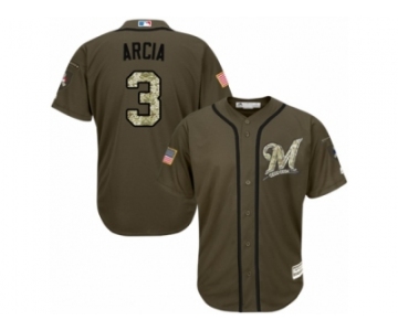 Men's Majestic Milwaukee Brewers #3 Orlando Arcia Replica Green Salute to Service MLB Jersey