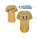 Men's Majestic Milwaukee Brewers #33 Chris Carter Authentic Gold 2013 Alternate Cool Base MLB Jersey