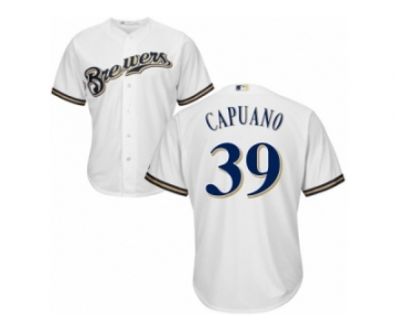 Men's Majestic Milwaukee Brewers #39 Chris Capuano Replica White Home Cool Base MLB Jersey