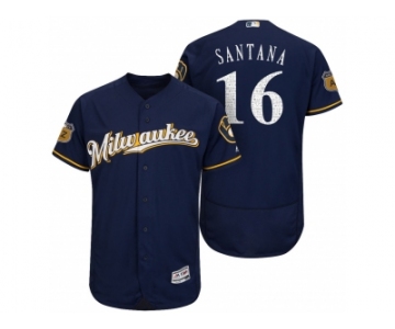 Men's Milwaukee Brewers #16 Domingo Santana 2017 Spring Training Flex Base Authentic Collection Stitched Baseball Jersey