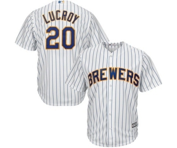 Men's Milwaukee Brewers #20 Jonathan Lucroy Majestic White Cool Base Player Jersey