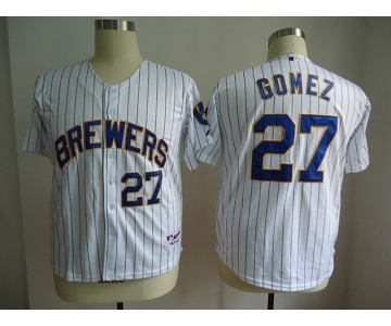 mlb jerseys milwaukee brewers #27 gomez white[blue stripe]