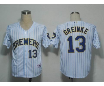 mlb milwaukee brewers #13 zack greinke white[blue strip]