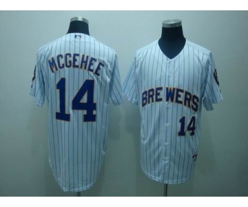 mlb milwaukee brewers #14 mcgehee white(blue strip)