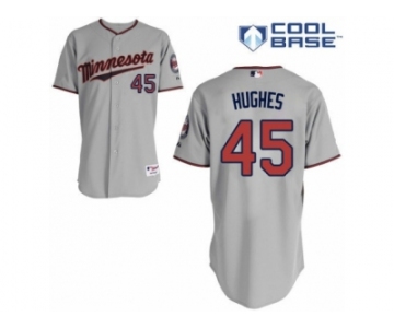 Men's Majestic Minnesota Twins #45 Phil Hughes Replica Grey Road Cool Base MLB Jersey