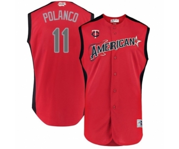 Men's Minnesota Twins #11 Jorge Polanco Authentic Red American League 2019 Baseball All-Star Jersey