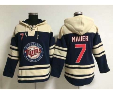 mlb jerseys minnesota twins #7 mauer blue[pullover hooded sweatshirt]