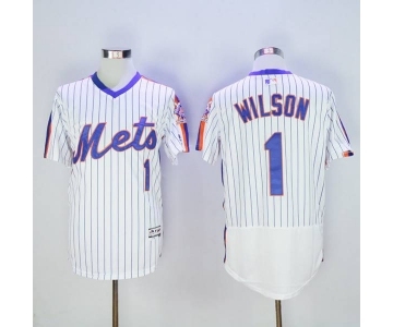 Men New York Mets #1 Mookie Wilson Majestic White Alternate Flexbase Authentic Collection Player Jersey