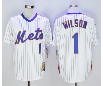 Men New York Mets #1 Mookie Wilson Majestic White Cool Base Cooperstown Collection Player Jersey