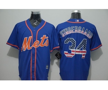 Men New York Mets #34 Noah Syndergaard Blue USA Flag Fashion Cool Base Jersey
