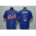 Men New York Mets #5 David Wright Blue USA Flag Fashion Cool Base Jersey