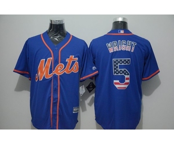 Men New York Mets #5 David Wright Blue USA Flag Fashion Cool Base Jersey