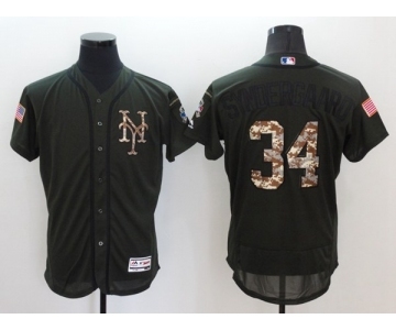 Men's Majestic New York Mets #34 Noah Syndergaard Majestic Green Salute to Service Flexbase Authentic Collection Jersey