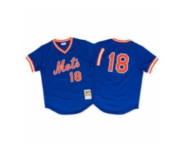 Men's Mitchell and Ness 1986 New York Mets #18 Darryl Strawberry Replica Royal Blue Throwback MLB Jersey