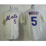 mlb jerseys new york mets #5 wright cream(blue strip)[2013 mlb all star patch]