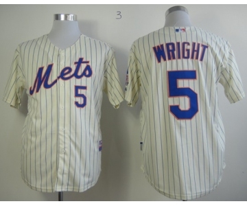 mlb jerseys new york mets #5 wright cream(blue strip)[2013 mlb all star patch]