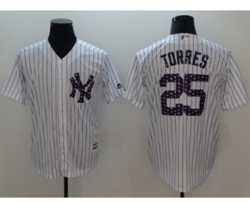 Men New York Yankees #25 Gleyber Torres White Strip New Cool Base 2018 Stars & Stripes Stitched MLB Jersey