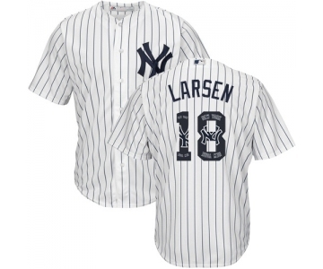 Men's Majestic New York Yankees #18 Don Larsen Authentic White Team Logo Fashion MLB Jersey