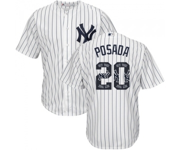 Men's Majestic New York Yankees #20 Jorge Posada Authentic White Team Logo Fashion MLB Jersey