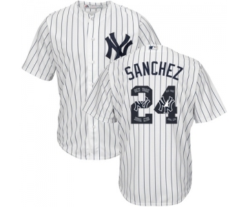 Men's Majestic New York Yankees #24 Gary Sanchez Authentic White Team Logo Fashion MLB Jersey
