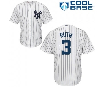 Men's Majestic New York Yankees #3 Babe Ruth Replica White Home MLB Jersey