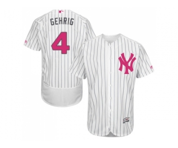 Men's Majestic New York Yankees #4 Lou Gehrig Authentic White 2016 Mother's Day Fashion Flex Base MLB Jersey