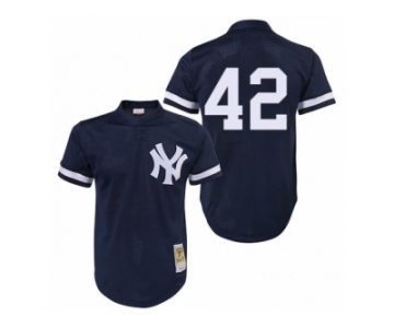 Men's Mitchell and Ness 1995 New York Yankees #42 Mariano Rivera Authentic Navy Blue Throwback MLB Jersey