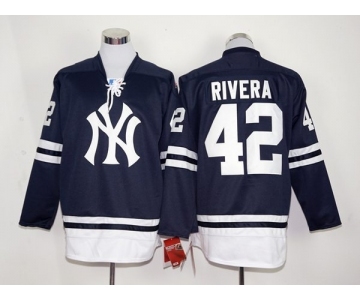 New York Yankees #42 Mariano Rivera Navy Blue Long Sleeve Stitched MLB Jersey