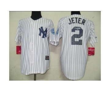 mlb new york yankees #2 jeter white(black strip)[3000 hits patch]带名没水印