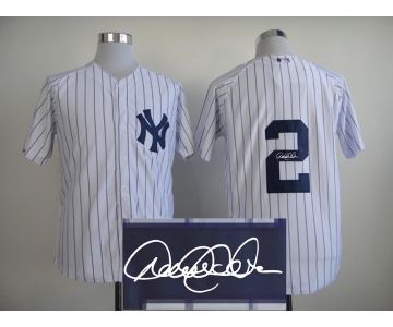 mlb new york yankees #2 jeter white(black strip)[signature]