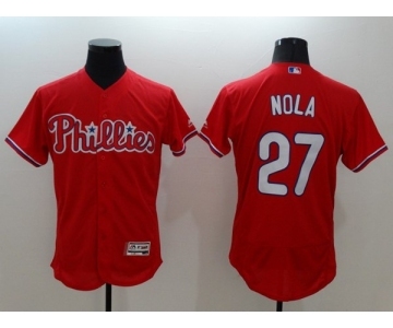 Men Philadelphia Phillies #27 Aaron Nola Majestic Red Flexbase Authentic Collection Player