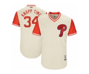 Men's 2017 Little League World Series Phillies #34 Andrew Knapp Knapp Time Tan Jersey