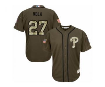 Men's Majestic Philadelphia Phillies #27 Aaron Nola Authentic Green Salute to Service MLB Jersey