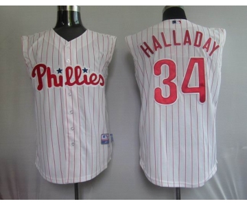 mlb philadelphia phillies #34 halladay white(red strip) vest