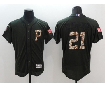 Men Pittsburgh Pirates #21 Roberto Clemente Majestic Green Salute to Service Flexbase Authentic Collection Player Jersey