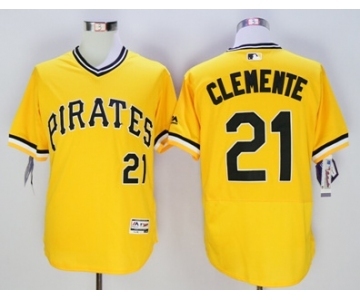Men Pittsburgh Pirates #21 Roberto Clemente Majestic yellow Flexbase Authentic Collection Player Jersey