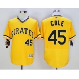 Men Pittsburgh Pirates #45 Gerrit Cole Majestic yellow Flexbase Authentic Collection Player Jersey