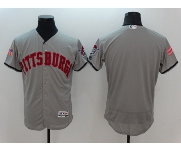 Men's Pittsburgh Pirates Blank Majestic Gray Fashion Stars & Stripes Flex Base Jersey