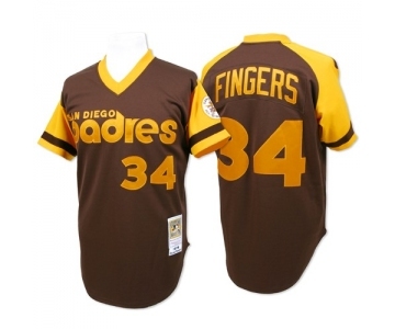 Men's Mitchell and Ness San Diego Padres #34 Rollie Fingers Replica Brown Throwback MLB Jersey