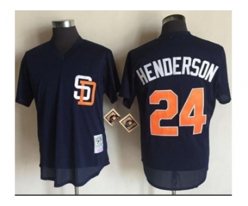 Mitchell And Ness 1996 San Diego Padres #24 Rickey Henderson Navy Blue Throwback Stitched Baseball Jersey