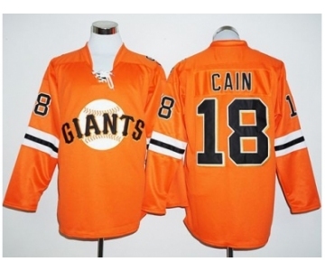San Francisco Giants #18 Matt Cain Orange Long Sleeve Stitched Baseball Jersey
