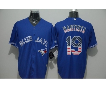 Men Toronto Blue Jays #19 Jose Bautista Blue USA Flag Fashion Cool Base Jersey