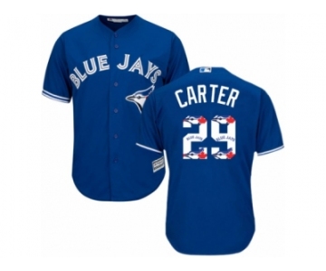 Men's Majestic Toronto Blue Jays #29 Joe Carter Authentic Blue Team Logo Fashion MLB Jersey