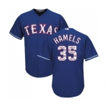 Men's Majestic Texas Rangers #35 Cole Hamels Authentic Royal Blue Team Logo Fashion Cool Base MLB Jersey
