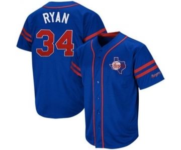 Men's Mitchell and Ness Texas Rangers #34 Nolan Ryan Replica Blue Throwback MLB Jersey