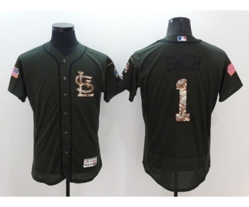 Men St. Louis Cardinals #1 Ozzie Smith Majestic Green Salute to Service Flexbase Authentic Collection Jersey